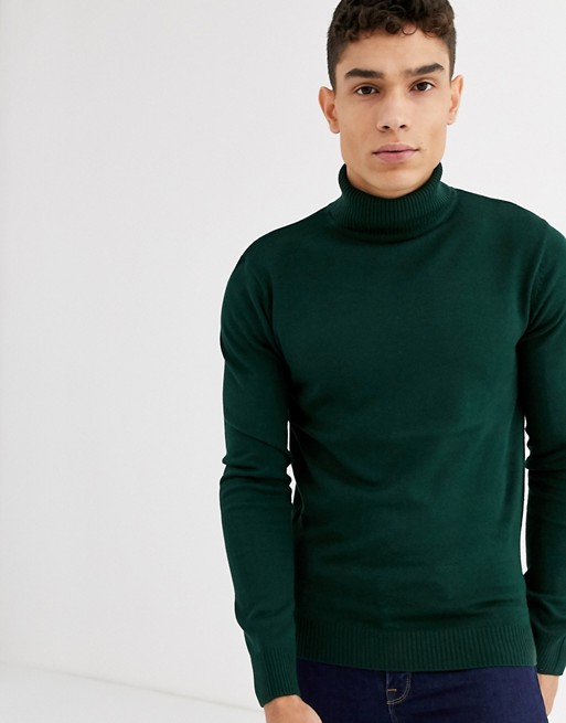 Soul Star fitted roll neck in dark green