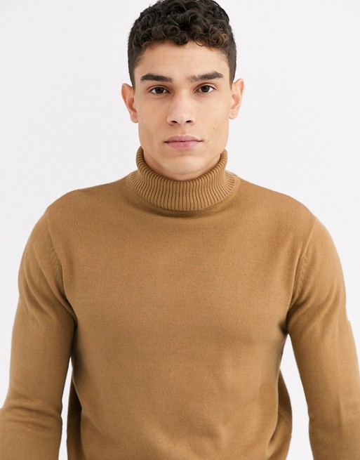 Soul Star fitted roll neck in tan