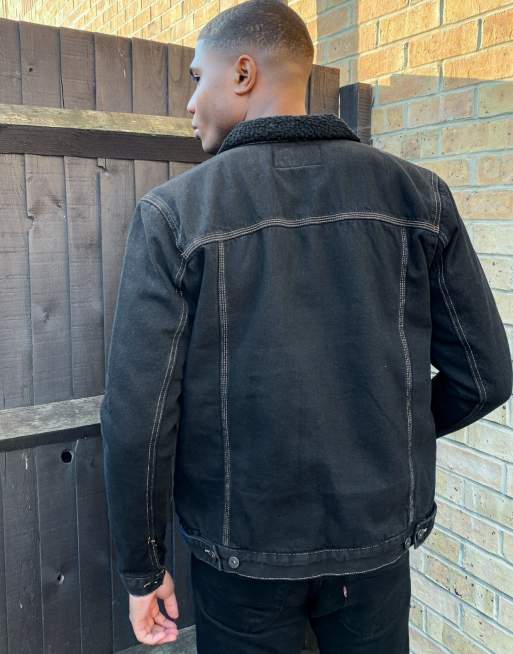 Soul Star fleece lined denim jacket in black