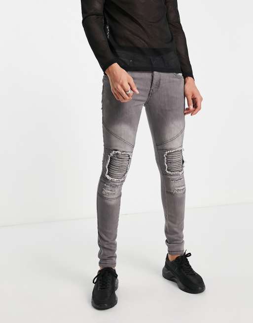 Soul Star - Jeans stile motociclista slim grigi