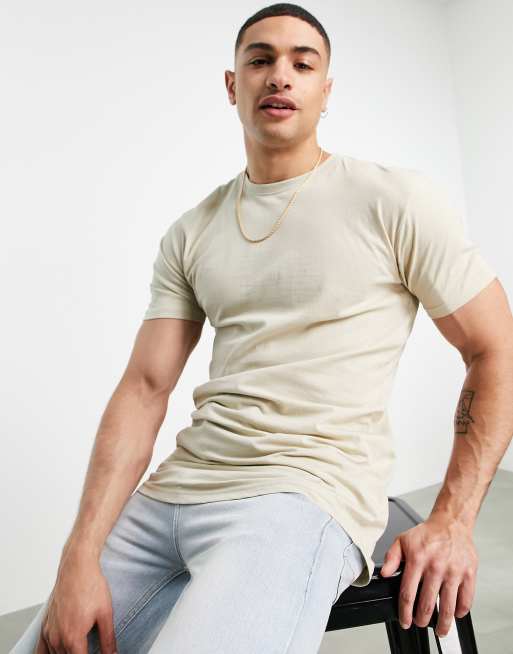 Soul Star – Kamiennobeżowy T-shirt o wydłużonym fasonie