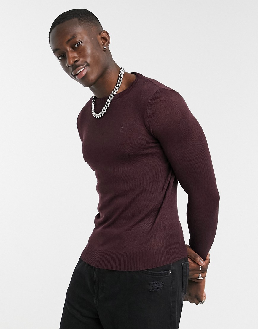 Soul Star knitted sweater in burgundy-Purple