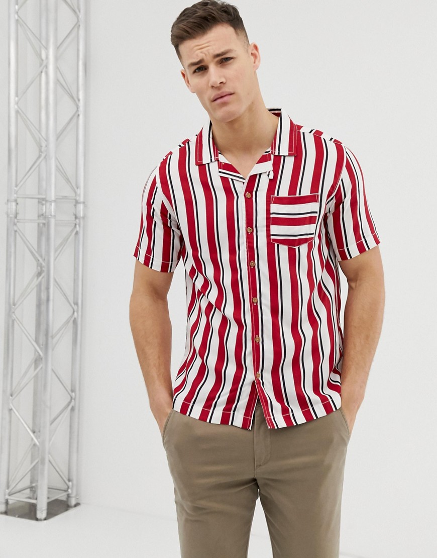 Soul Star kortærmet, stribet bowlerskjorte med reverskrave-Rød
