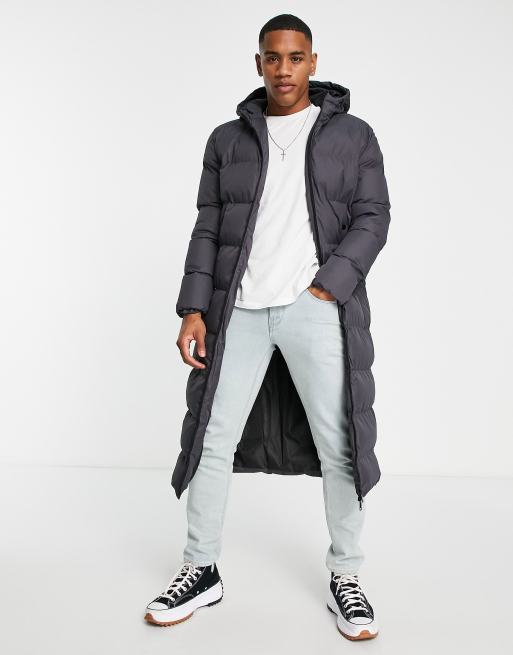 Soul Star – Lang geschnittene Steppjacke in Anthrazit mit Kapuze