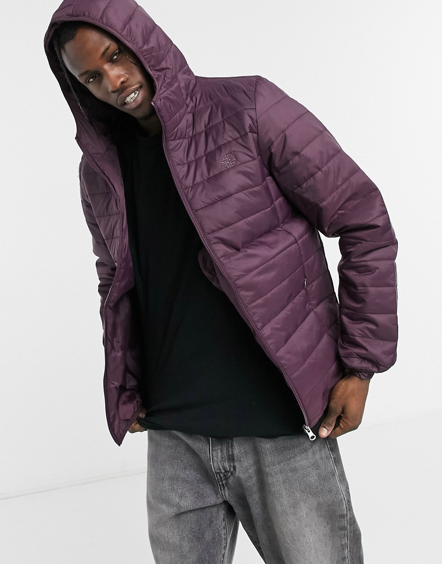 Soul Star lightweight hooded puffer with carry pouch in plum-Purple