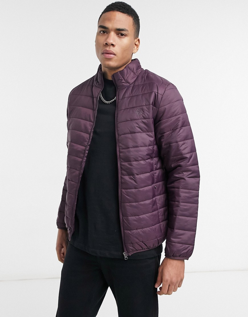 Soul Star lightweight puffer jacket with carry pouch in plum-Purple