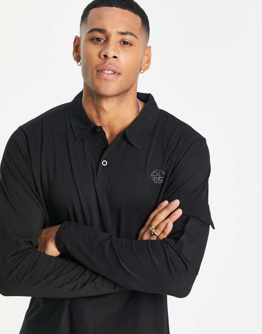 Soul Star long sleeve polo in black | ASOS