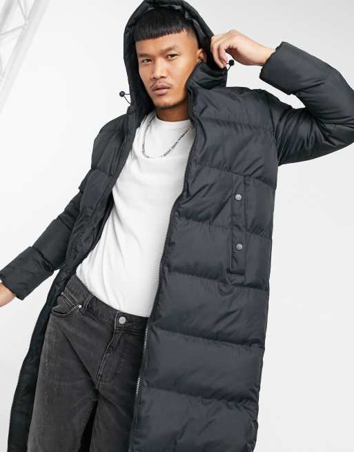 Soul star longline store puffer jacket in black