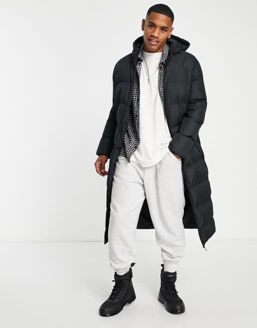 Soul Star longline puffer jacket with hood in black | ASOS