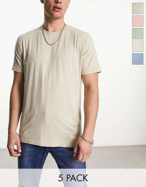 Lot De 5 T-shirts Col Rond La Redoute Collections Kaki Rose Marine Rayé