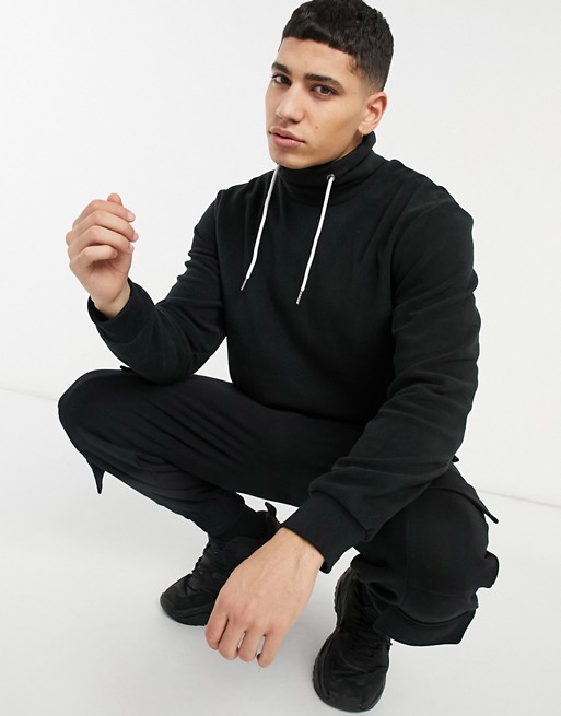 Soul Star mix and match funnel fleece sweat in black