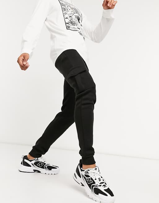 Soul Star mix and match slim fit cargo sweatpants in black | ASOS
