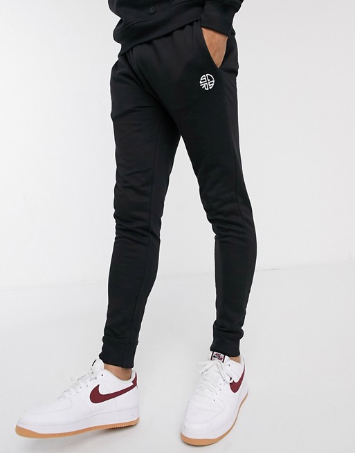 Soul Star mix and match slim fit jogger in black