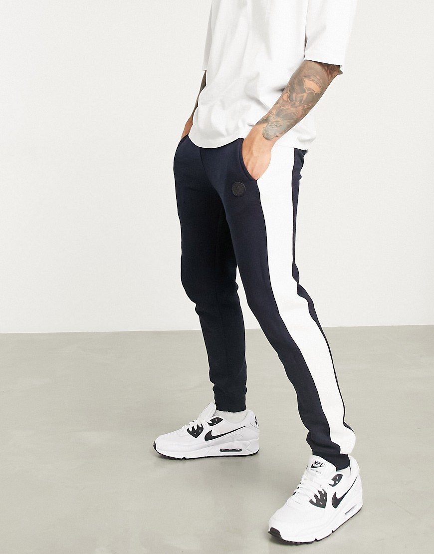 Soul Star mix & match jog pant with contrast arm stripe in navy