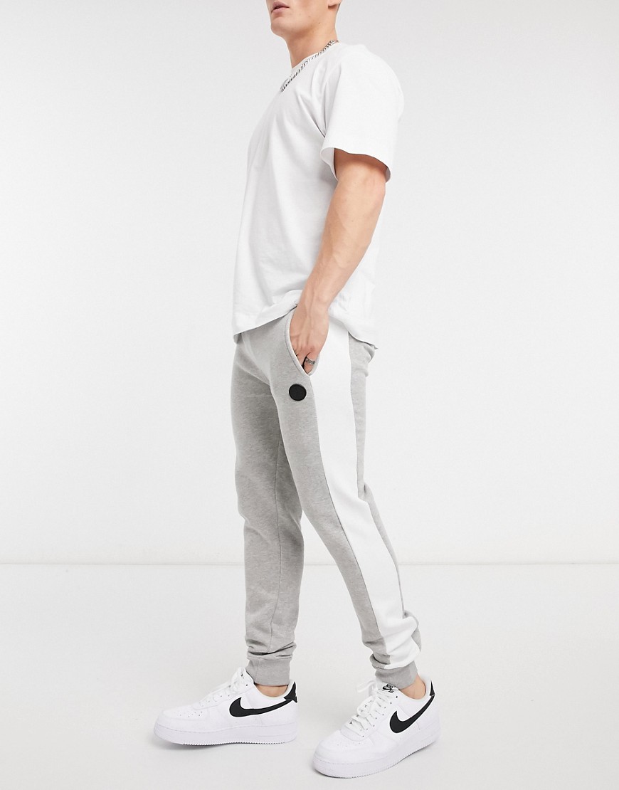 Soul Star mix & match sweatpants with contrast side stripe in gray mel-Grey