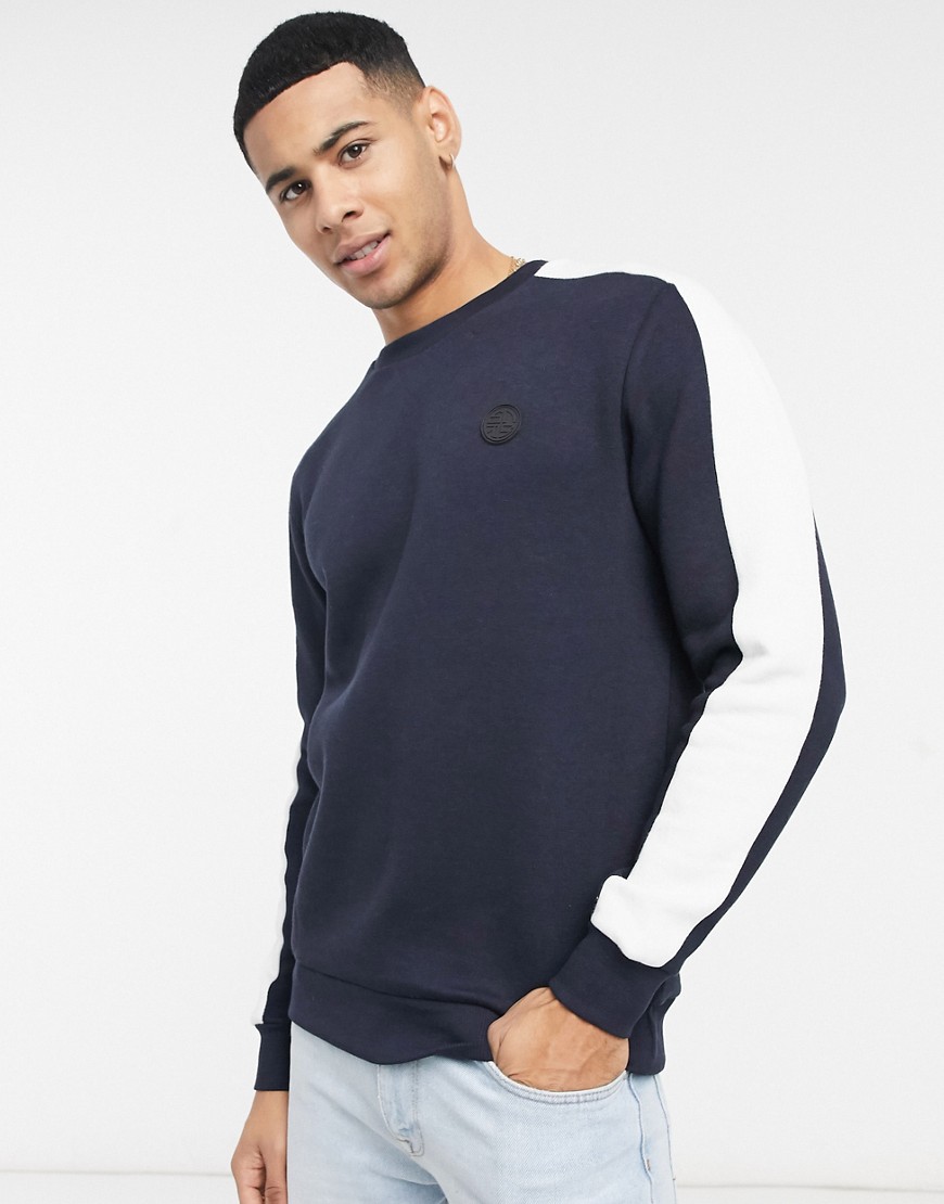 Soul Star mix & match sweatshirt with contrast arm stripe in navy