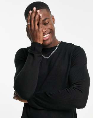 Soul Star Soul Star muscle fit crew neck jumper in black