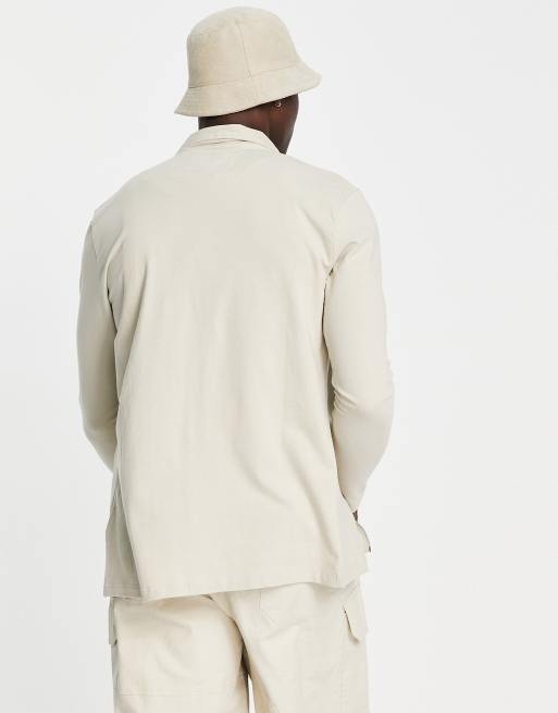 Soul Star muscle fit full zip shirt in stone, 3 of 4