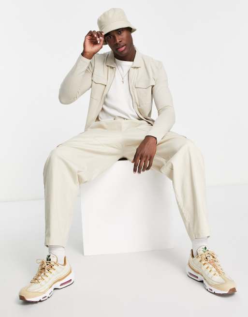 Soul Star muscle fit full zip shirt in stone, 4 of 4
