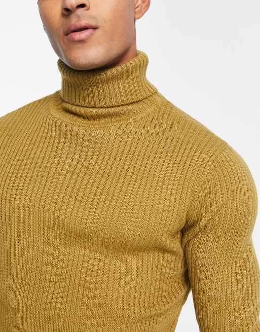 Mens yellow roll 2025 neck jumper