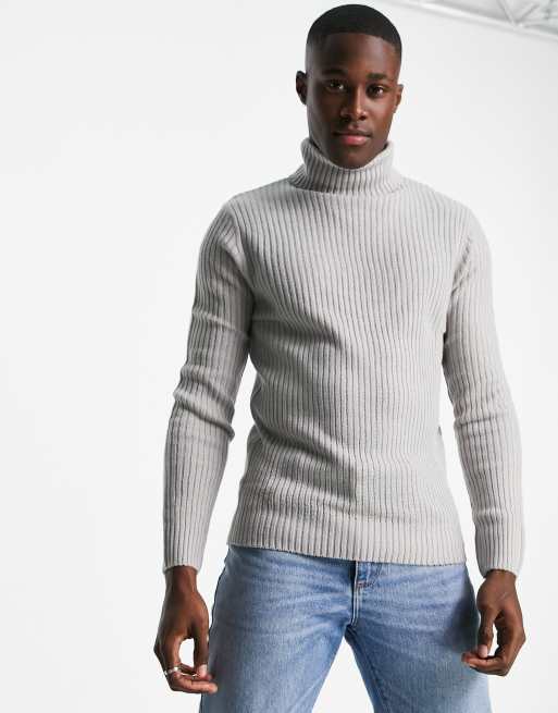 Muscle Roll Neck Ribbed Jumper