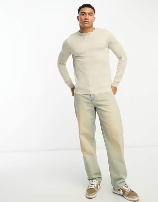Soul Star - Muscle fit trui met ronde hals in stone