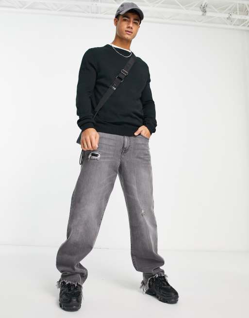 Soul Star - Muscle fit trui met ronde hals in zwart