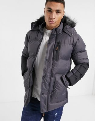 padded parka jacket with faux fur hood