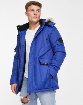 Soul Star parka jacket with faux fur hood in blue
