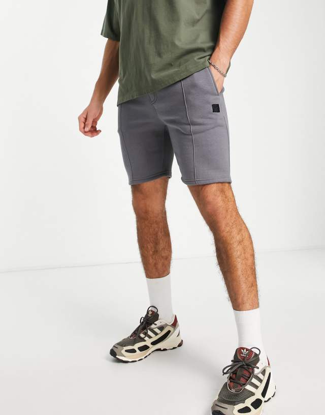 Soul Star pin tuck jersey shorts in dark gray