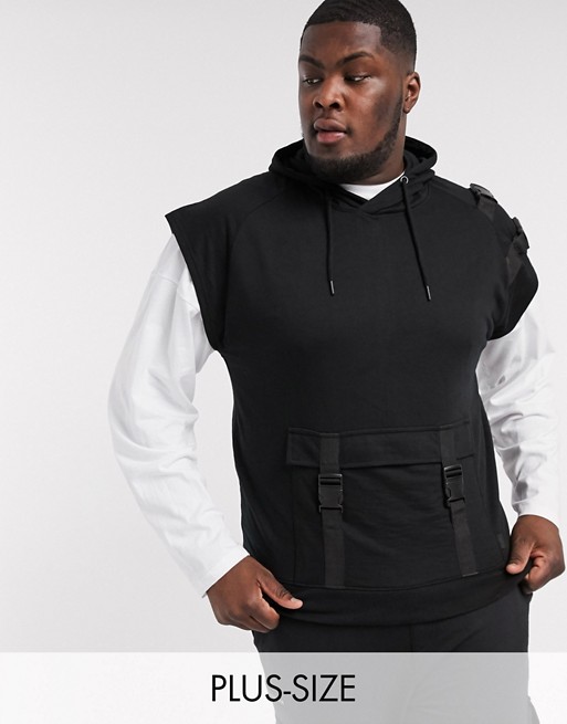 Soul Star Plus co-ord sleeveless utility hoodie in black