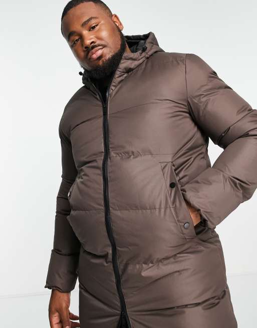 Soul Star Plus longline puffer jacket with hood in brown, 3 of 4