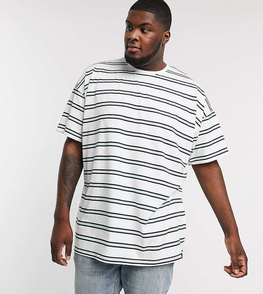 Soul Star Plus oversized stripe cut and sew t-shirt-Green