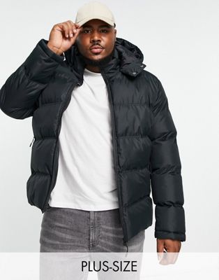 Soul Star Plus Puffer Jacket With Hood In Black