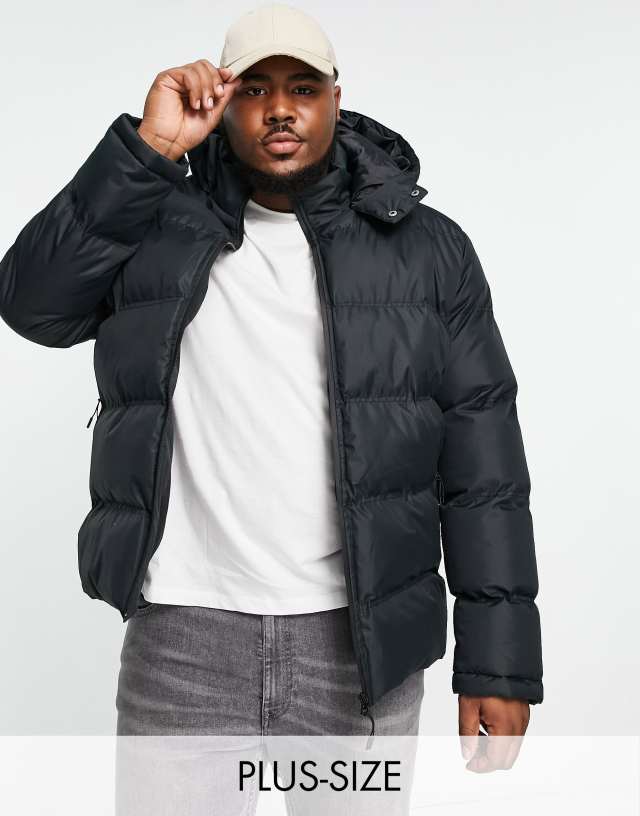 Soul Star Plus puffer jacket with hood in black