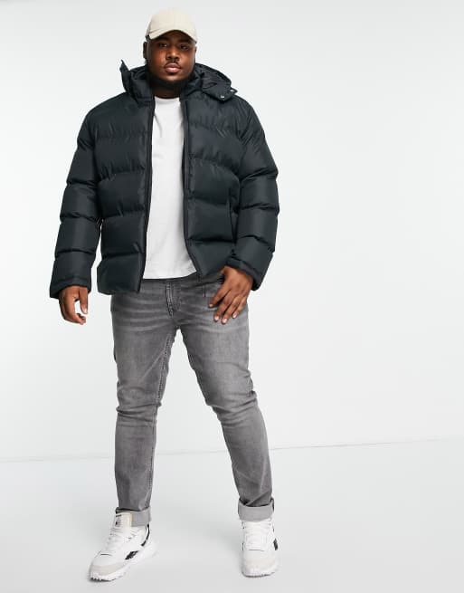 Asos design sustainable puffer cheap jacket with hood in black