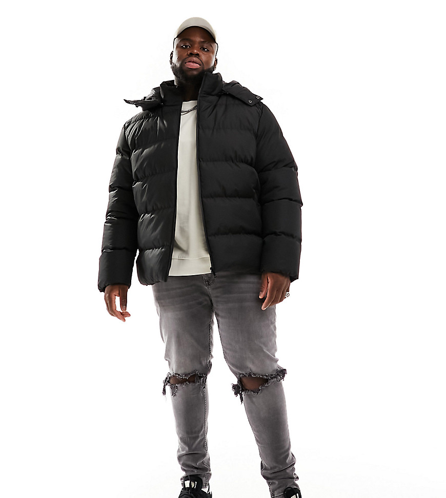 Plus puffer jacket with hood in black