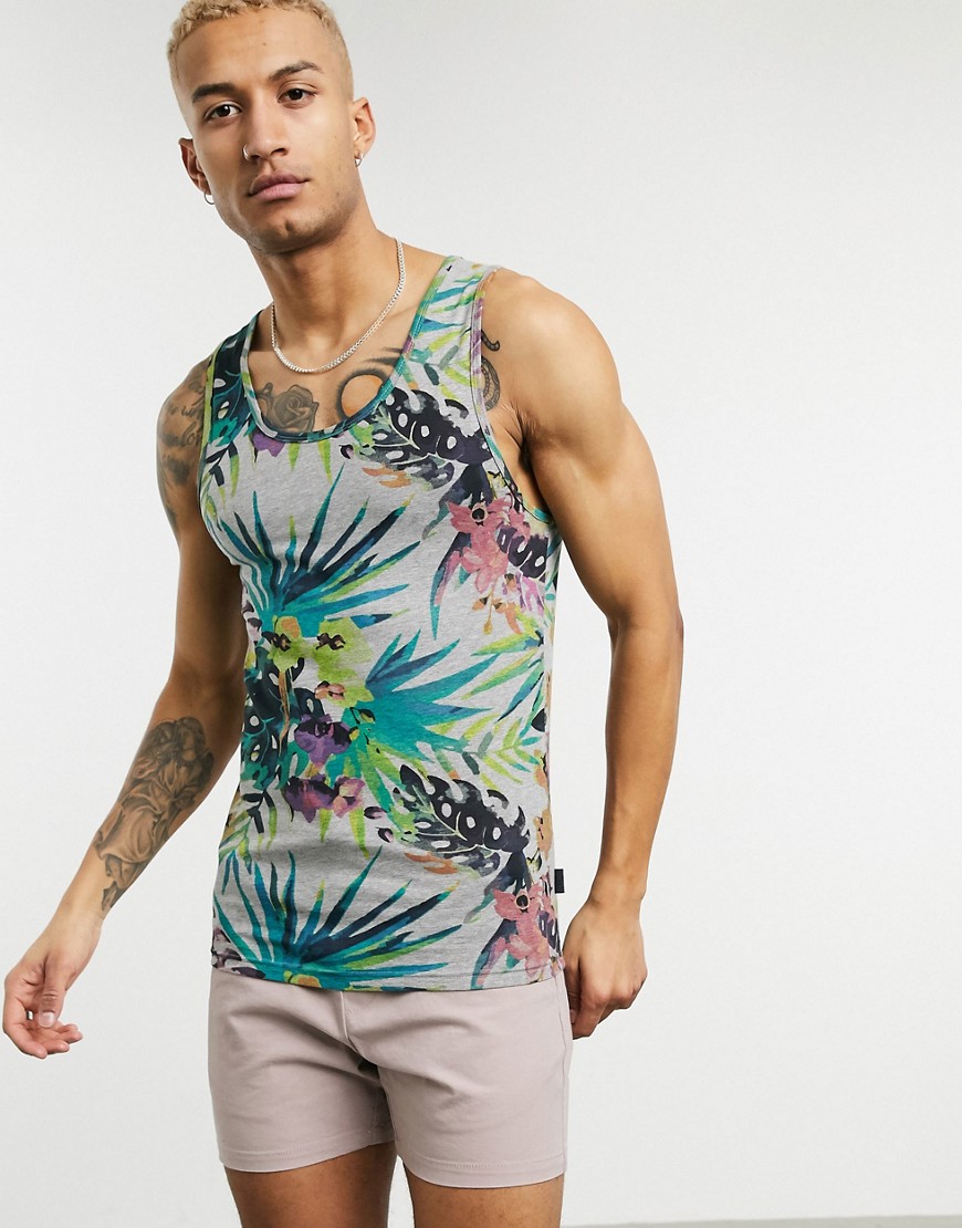 Soul Star printed tropical oversized vest-Grey