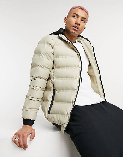 Soul Star puffer jacket with detachable hood in beige | ASOS