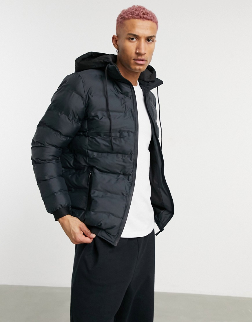 Soul Star puffer jacket with detachable hood in black
