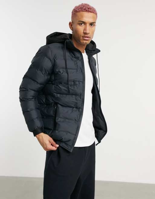 Soul Star puffer jacket with detachable hood in black | ASOS