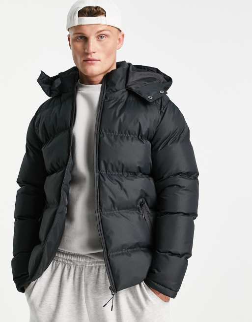 Soul Star puffer jacket with hood in black | ASOS