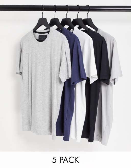Soul Star - Set van 5 T-shirts in zwart, wit, marineblauw, grijs en kiezelkleur
