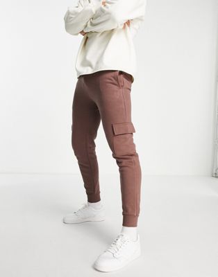 Soulstar skinny cargo pocket joggers in deep taupe