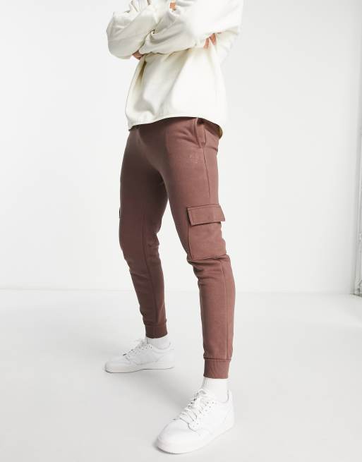 Soul Star skinny cargo pocket sweatpants in deep taupe