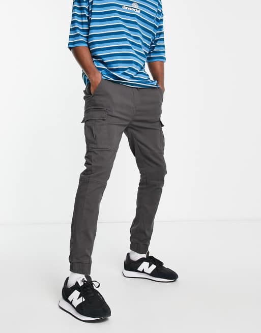 Soul Star skinny cuffed ankle cargo pants in charcoal ASOS