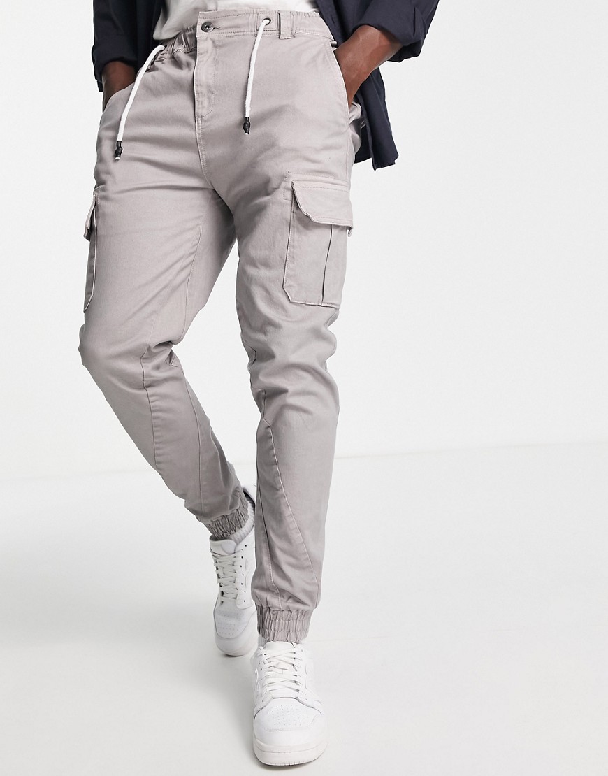 Soul Star skinny cuffed ankle cargo pants in light gray