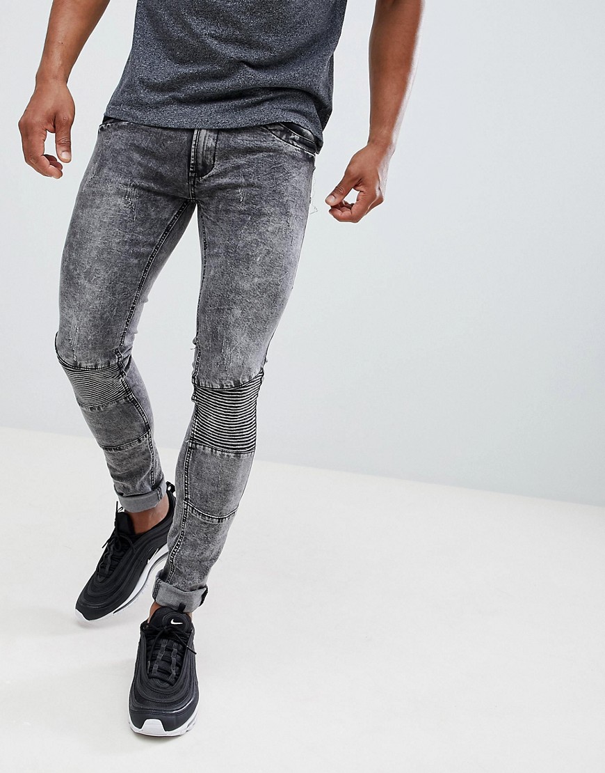 Soul Star – skinny stretch jeans med panellerad marmoreffekt-Svart