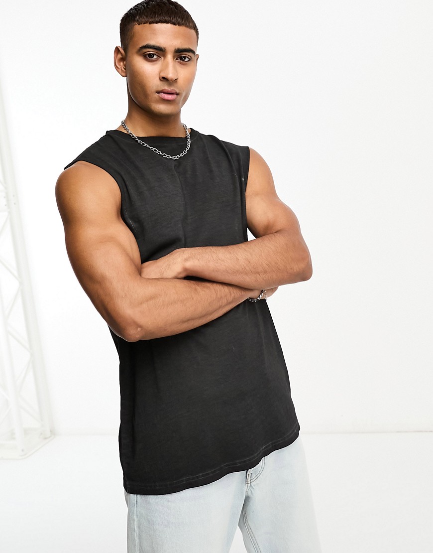Soul Star sleeveless T-shirt tank top in washed black