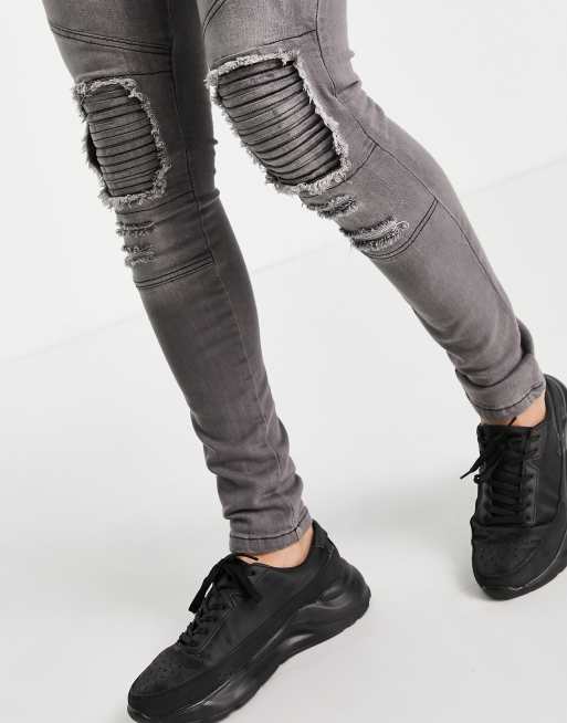 Black fashion slim fit biker jeans